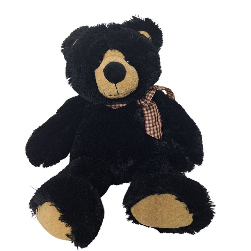 CalPlush Black Bear Plush Plaid Bow Large Stuffed Animal
